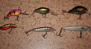 The author’s favourite divers, top row: Taylor Made Nugget, Lake Police Chubby and the Zip Bait Rattler. 